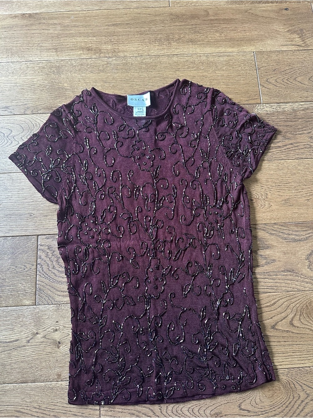 OSCAR de la Renta Beaded Embroidered Brown Top Sz S